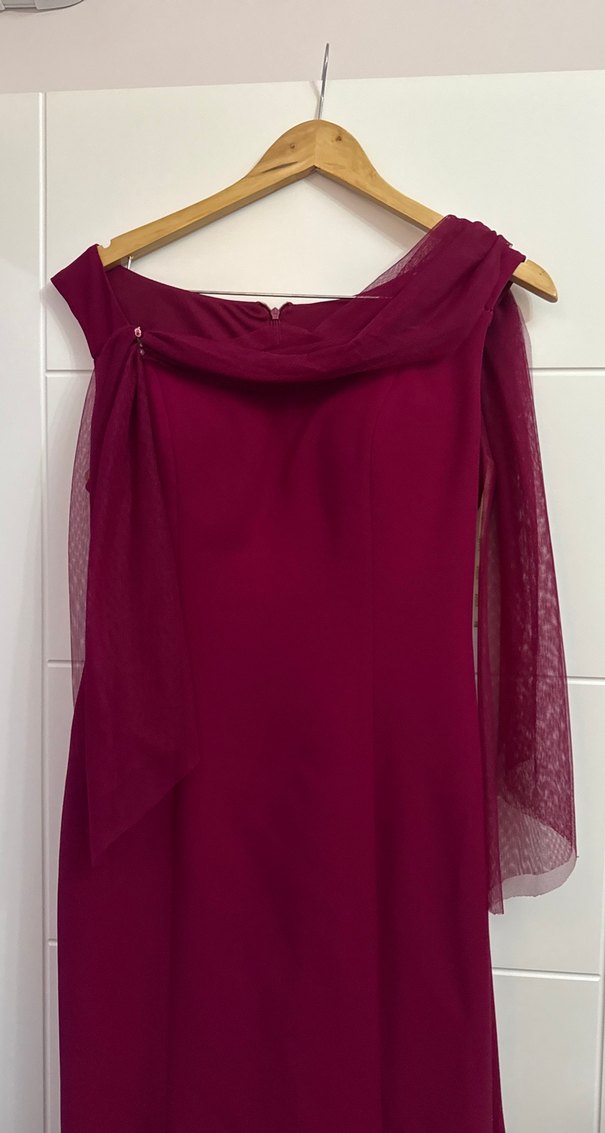 Fuşya Drapeli Uzun Abiye Elbise - Görsel 2