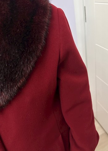 Düğmeli Uzun Bordo Kaşe Kaban - Görsel 8