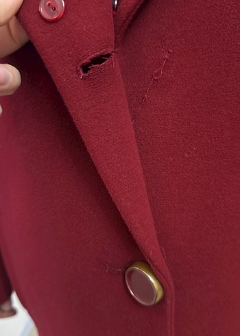 Düğmeli Uzun Bordo Kaşe Kaban - Görsel 5
