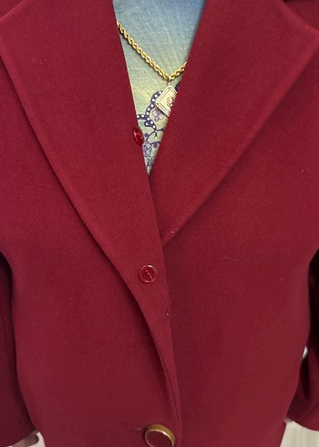 Düğmeli Uzun Bordo Kaşe Kaban - Görsel 3