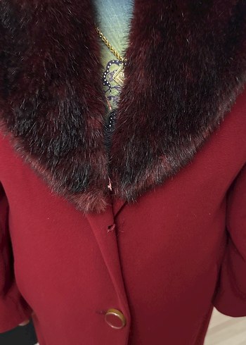 Düğmeli Uzun Bordo Kaşe Kaban - Görsel 7