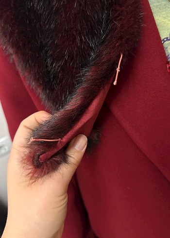 Düğmeli Uzun Bordo Kaşe Kaban - Görsel 9