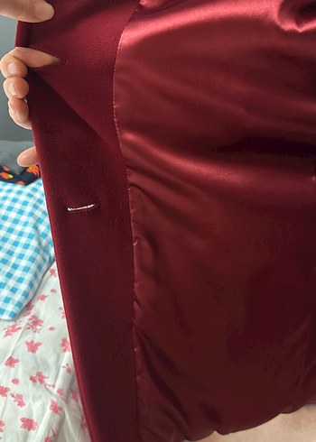 Düğmeli Uzun Bordo Kaşe Kaban - Görsel 11