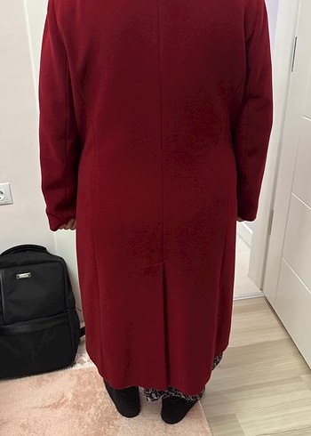 Düğmeli Uzun Bordo Kaşe Kaban - Görsel 2