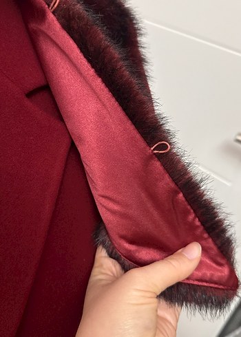 Düğmeli Uzun Bordo Kaşe Kaban - Görsel 10