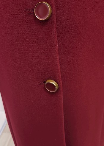 Düğmeli Uzun Bordo Kaşe Kaban - Görsel 4