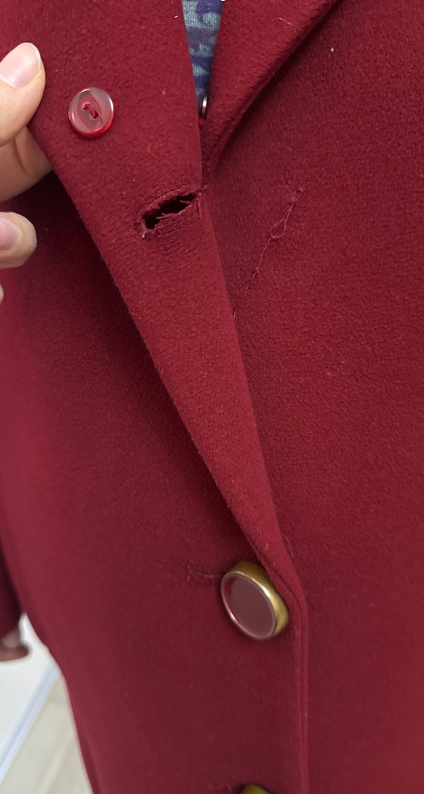 Düğmeli Uzun Bordo Kaşe Kaban - Görsel 5