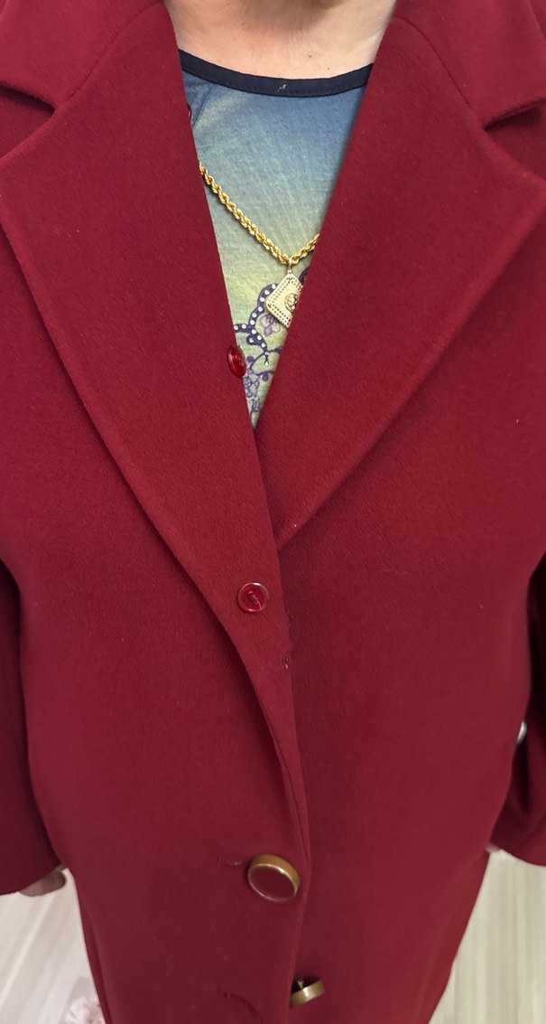 Düğmeli Uzun Bordo Kaşe Kaban - Görsel 3