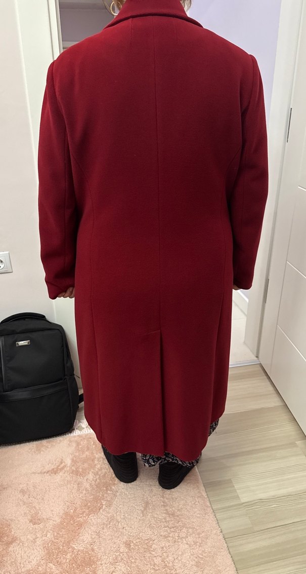 Düğmeli Uzun Bordo Kaşe Kaban - Görsel 2