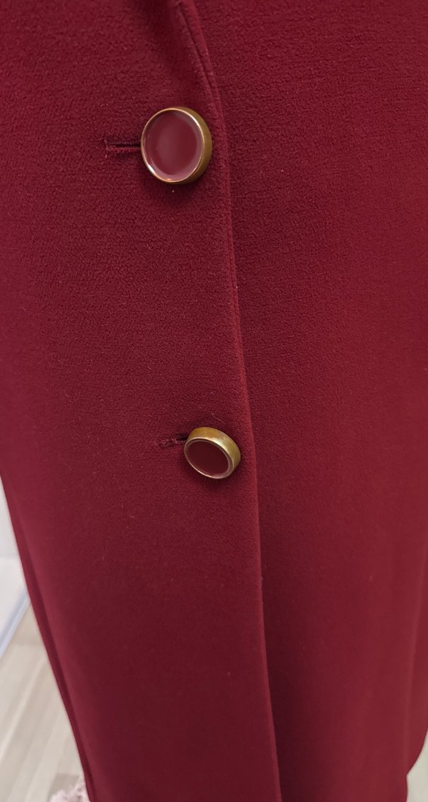 Düğmeli Uzun Bordo Kaşe Kaban - Görsel 4