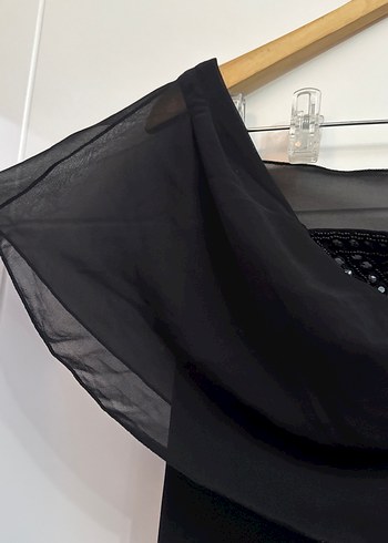 Siyah Drapeli Uzun Kolluksuz Kadın Abiye Elbise - Görsel 3