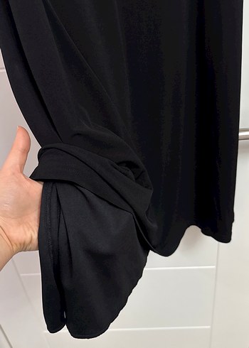 Siyah Drapeli Uzun Kolluksuz Kadın Abiye Elbise - Görsel 4