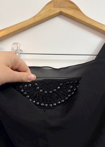 Siyah Drapeli Uzun Kolluksuz Kadın Abiye Elbise - Görsel 2