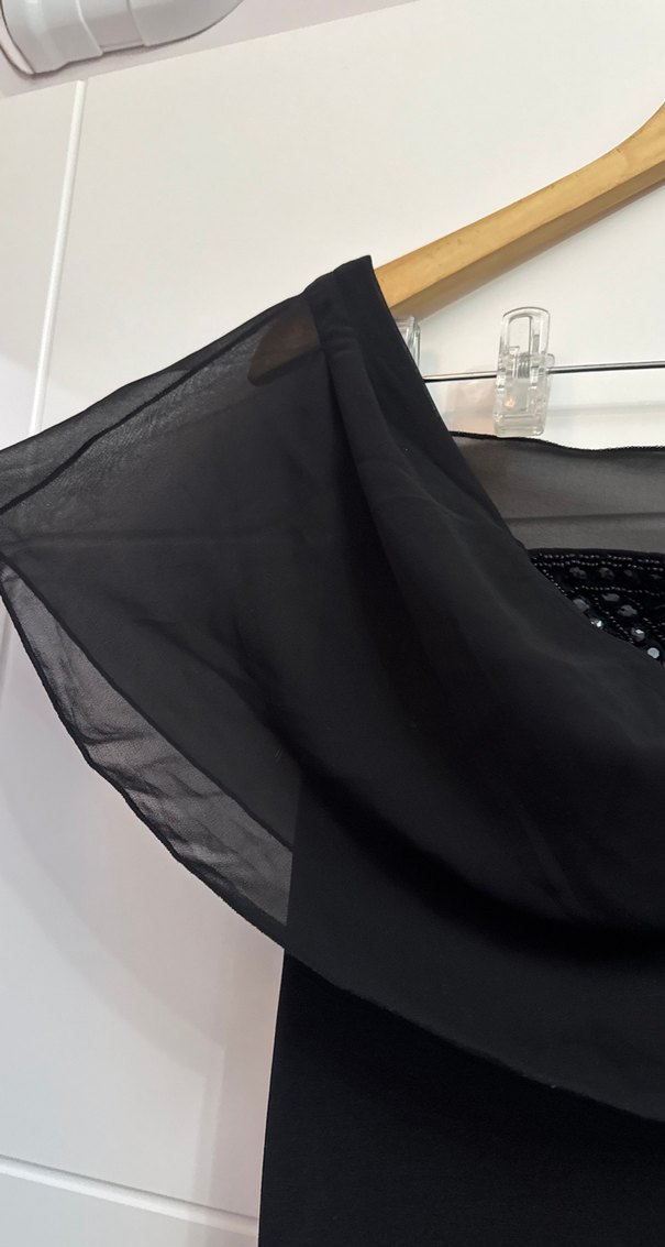 Siyah Drapeli Uzun Kolluksuz Kadın Abiye Elbise - Görsel 3