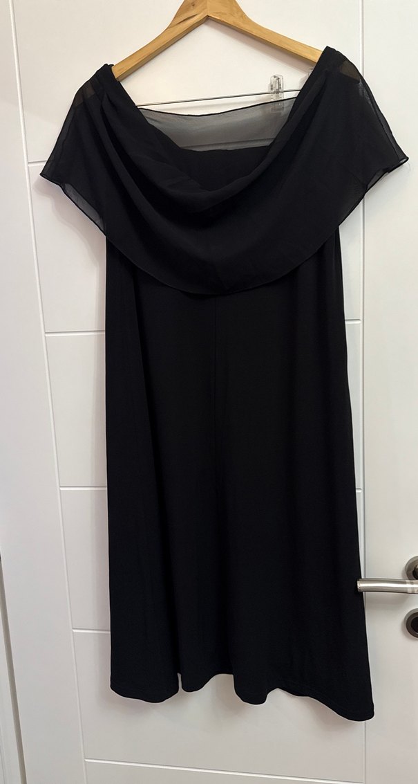 Siyah Drapeli Uzun Kolluksuz Kadın Abiye Elbise - Görsel 5
