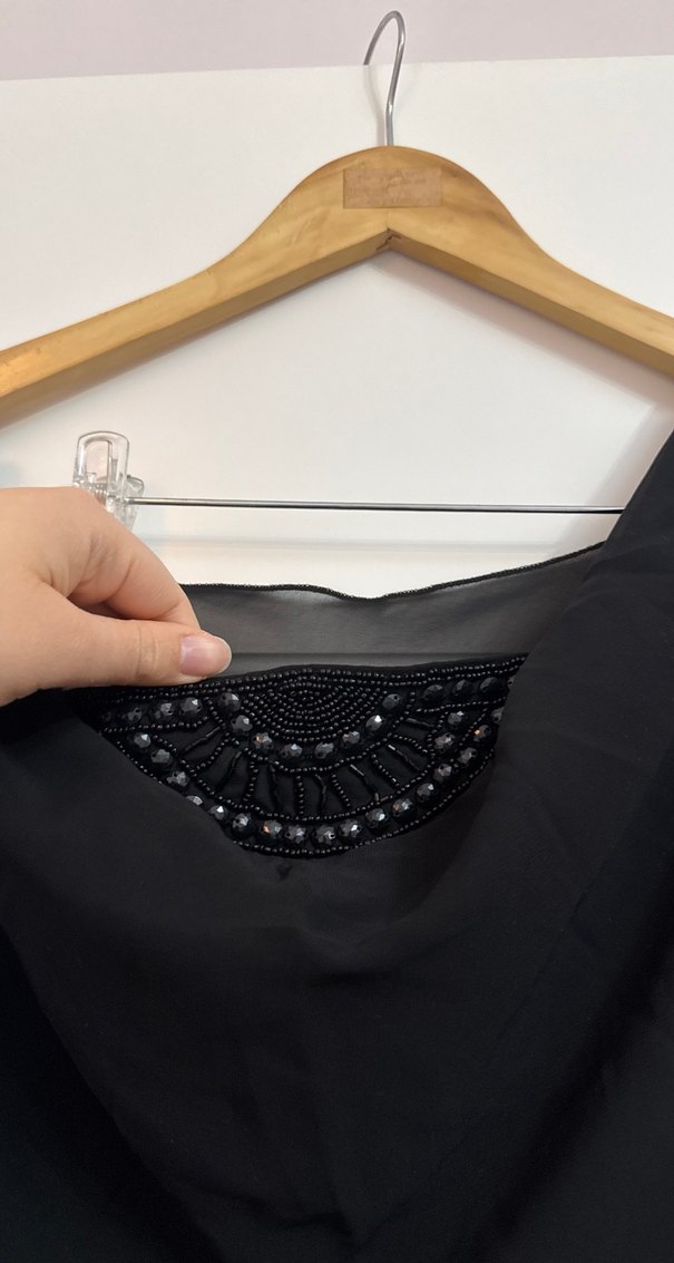 Siyah Drapeli Uzun Kolluksuz Kadın Abiye Elbise - Görsel 2