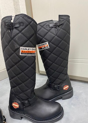 Harley-Davidson Siyah Deri Biker Dizüstü Bot