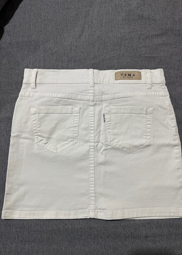 Vena beyaz mini kot etek - Görsel 4