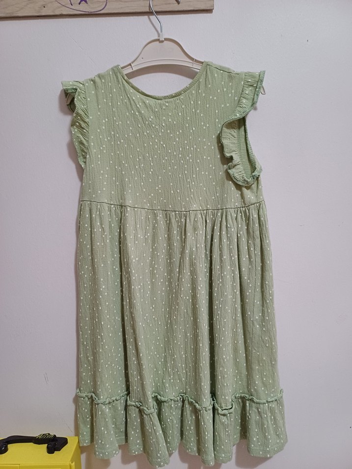 Kız Çocuk Fırfırlı Yeşil Bohem Elbise - Görsel 4