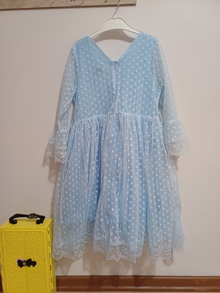 Mavi Dantel Detaylı Bohem Kız Elbisesi - Görsel 3