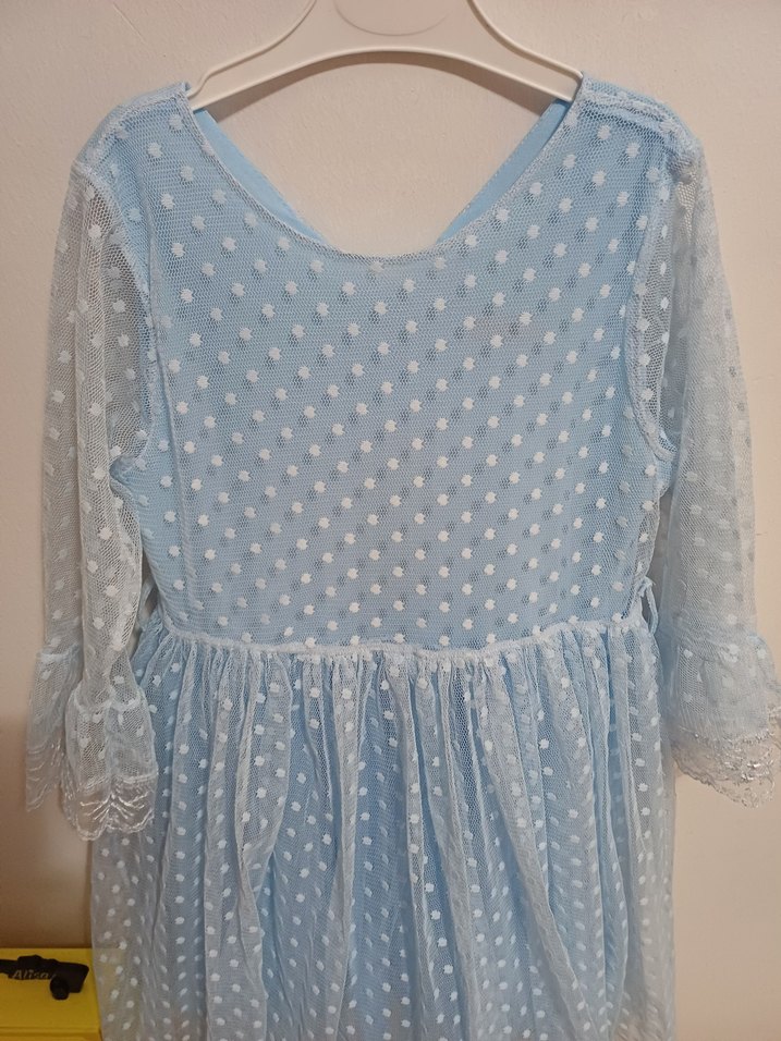 Mavi Dantel Detaylı Bohem Kız Elbisesi - Görsel 4