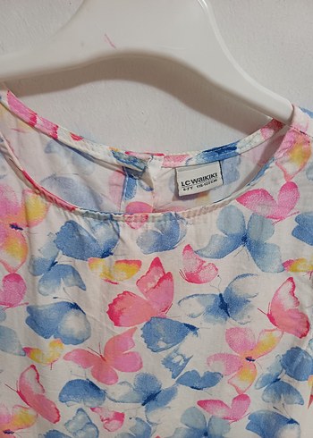 Kız Çocuk Çok Renkli Kelebek Desenli Elbise - Görsel 4