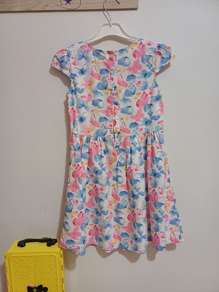 Kız Çocuk Çok Renkli Kelebek Desenli Elbise - Görsel 2