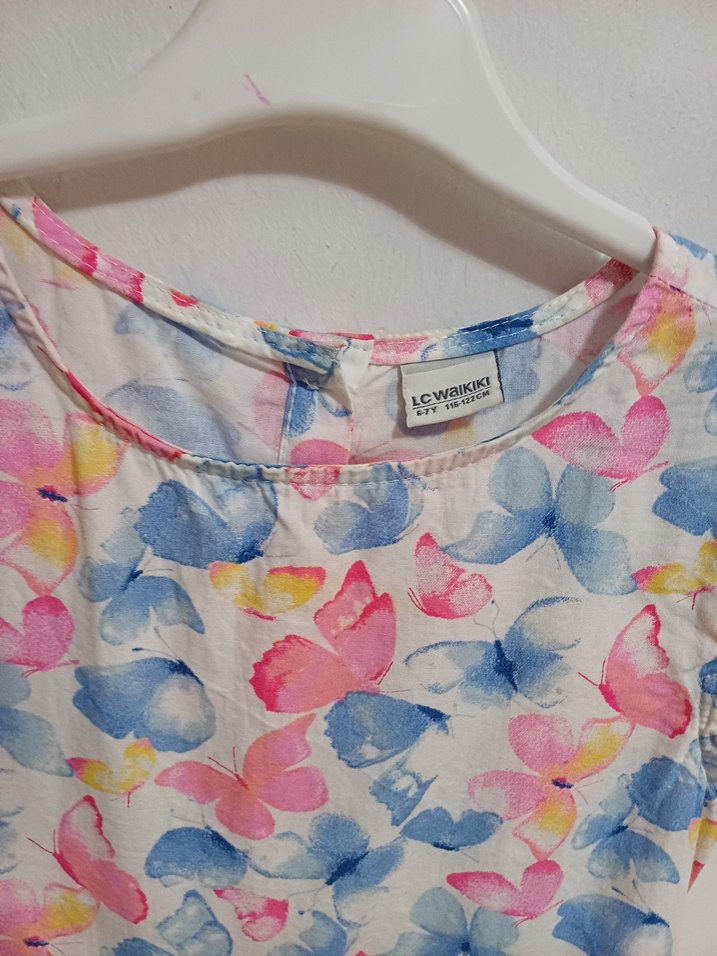 Kız Çocuk Çok Renkli Kelebek Desenli Elbise - Görsel 4