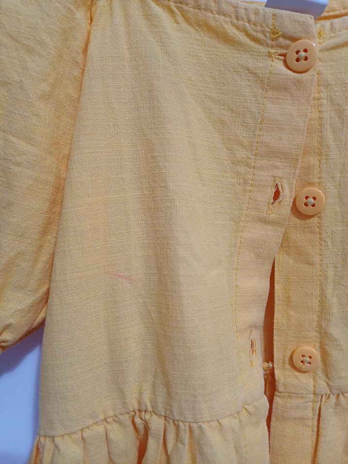 Düğmeli Sarı Midi Keten Elbise - Görsel 3