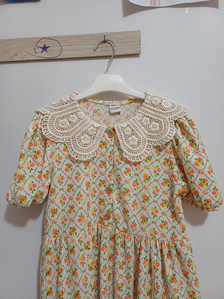 Çiçek Desenli Bohem Kız Elbisesi - Görsel 3