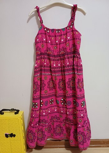 Boncuk Detaylı Pembe Bohem Kız Elbisesi - Görsel 3