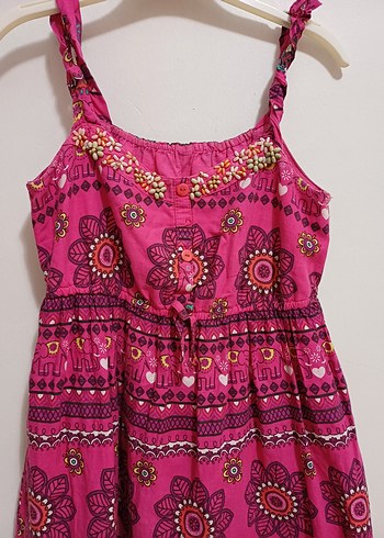 Boncuk Detaylı Pembe Bohem Kız Elbisesi - Görsel 2