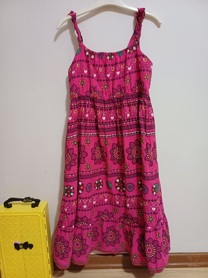 Boncuk Detaylı Pembe Bohem Kız Elbisesi - Görsel 3