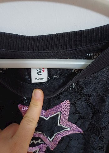 Dantel Detaylı Siyah Kız Sweatshirt - Görsel 3