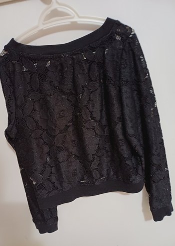 Dantel Detaylı Siyah Kız Sweatshirt - Görsel 5