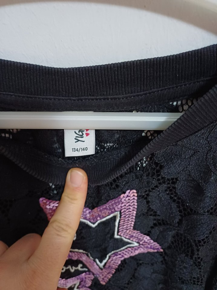 Dantel Detaylı Siyah Kız Sweatshirt - Görsel 3