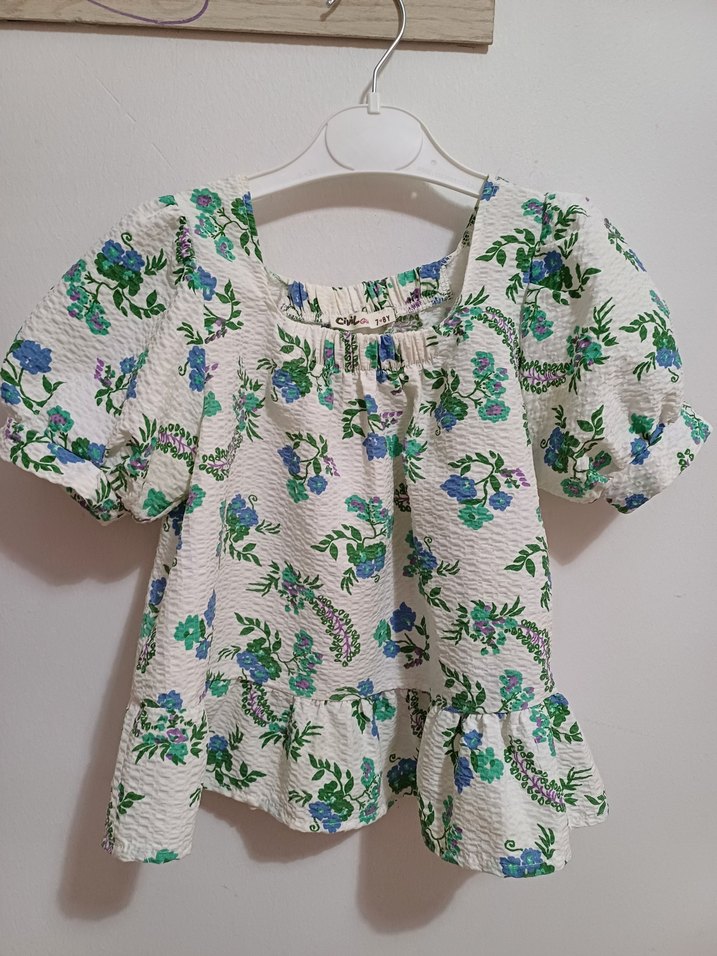 Beyaz Çiçekli Bohem Kız Bluzu - Görsel 4