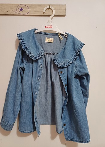 Kız Çocuk Denim Bluz, Düğmeli, Kısa Kollu - Görsel 4