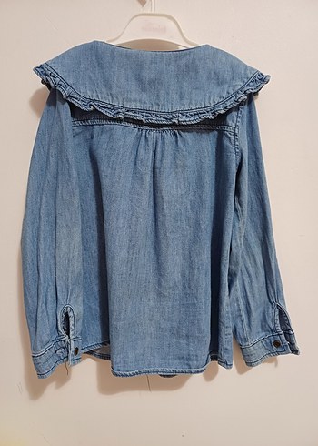 Kız Çocuk Denim Bluz, Düğmeli, Kısa Kollu - Görsel 3