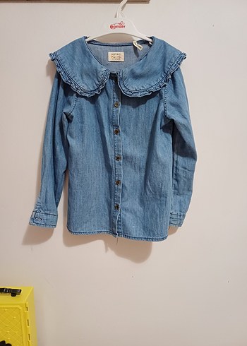 Kız Çocuk Denim Bluz, Düğmeli, Kısa Kollu - Görsel 2