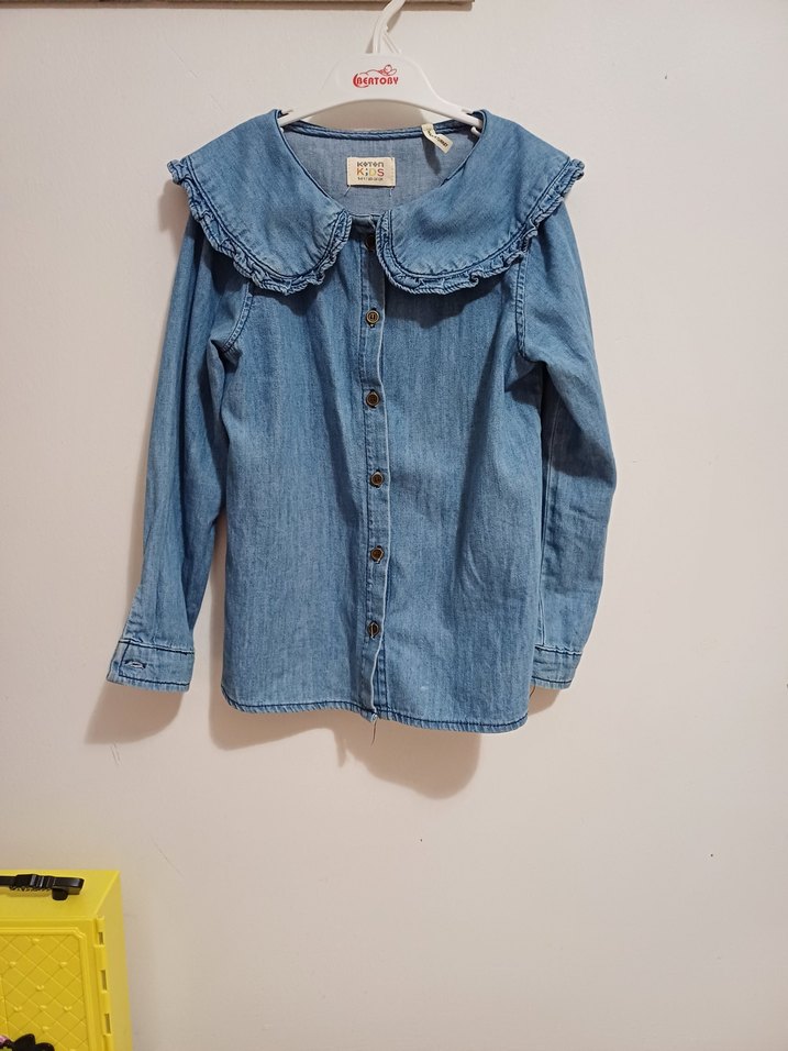Kız Çocuk Denim Bluz, Düğmeli, Kısa Kollu - Görsel 2