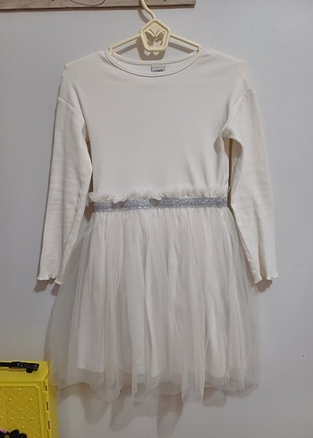 Kız Çocuk Beyaz Uzun Kollu Tül Elbise - Görsel 4