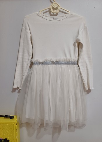 Kız Çocuk Beyaz Uzun Kollu Tül Elbise - Görsel 2