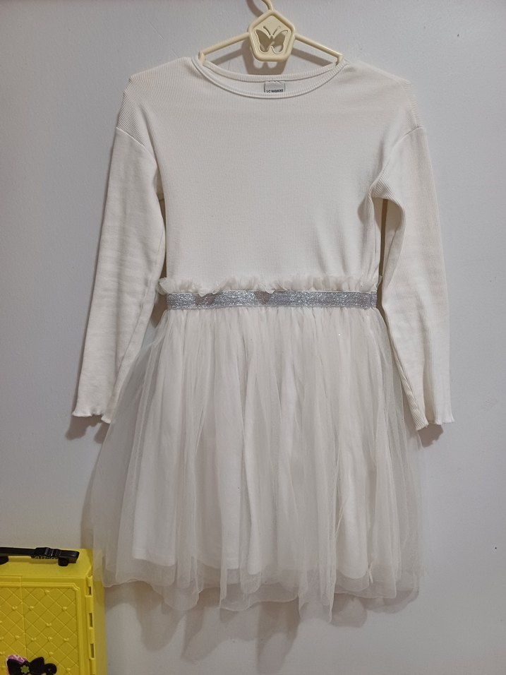 Kız Çocuk Beyaz Uzun Kollu Tül Elbise - Görsel 2