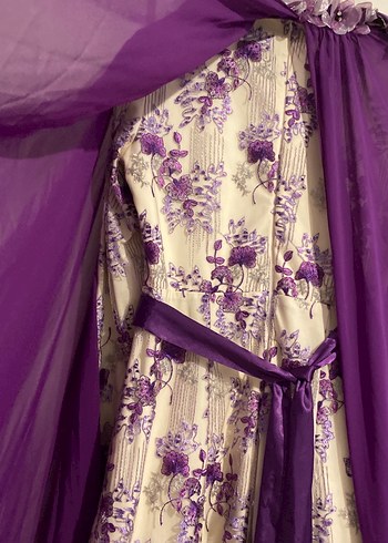 Mor Nakışlı Uzun Kadın Sabahlık - Görsel 3