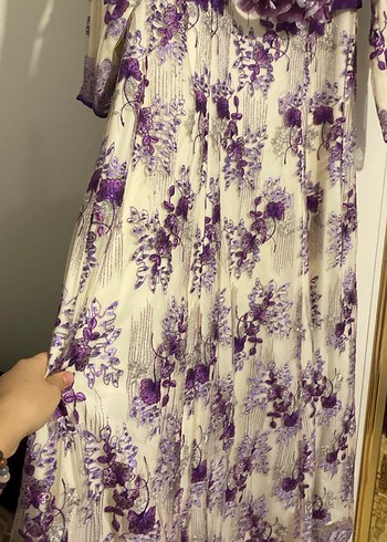 Mor Nakışlı Uzun Kadın Sabahlık - Görsel 5