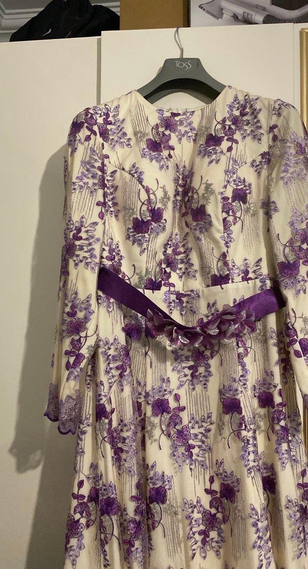 Mor Nakışlı Uzun Kadın Sabahlık - Görsel 4