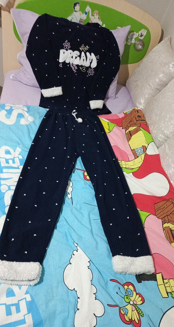 Kız Çocuk Lacivert Uzun Kollu Baskılı polar takım - Görsel 5