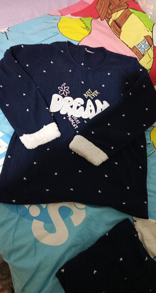 Kız Çocuk Lacivert Uzun Kollu Baskılı polar takım - Görsel 3