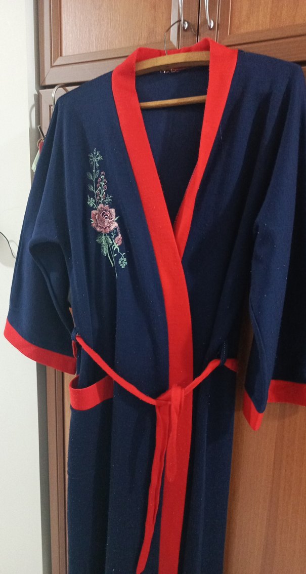 Bordo Nakışlı Uzun Kollu Kadın sabahlık - Görsel 5